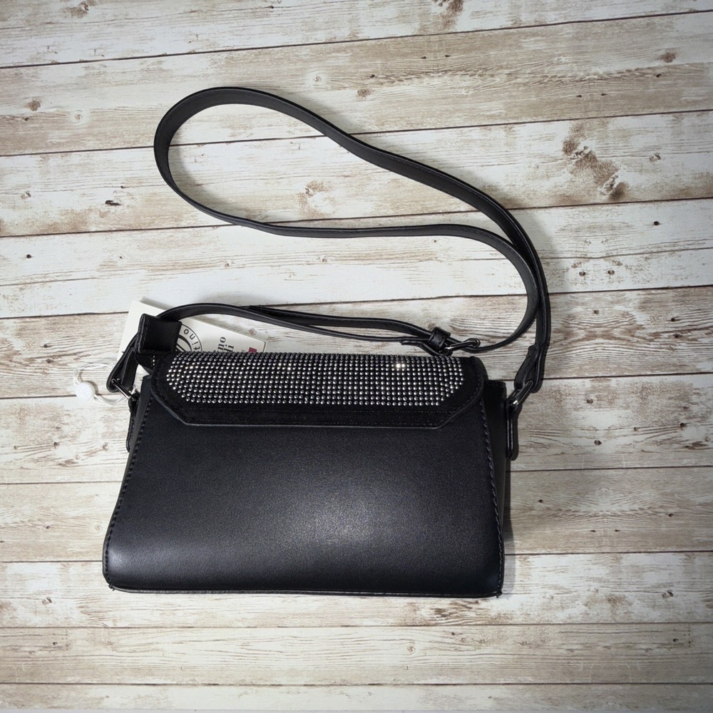 Valentino Orlandi Silver Rhinestone Studded Black Crossbody Bag Purse MSRP $199 - Picture 2 of 16